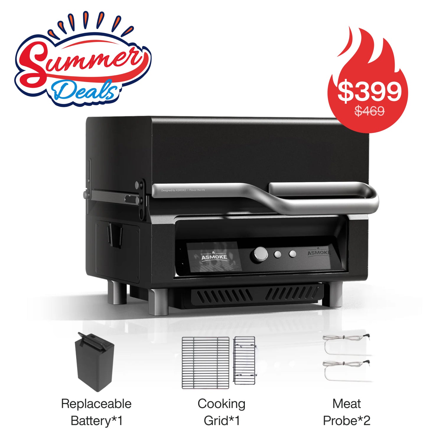 ASMOKE Essential Portable Wood Pellet Grill and Smart Smoker