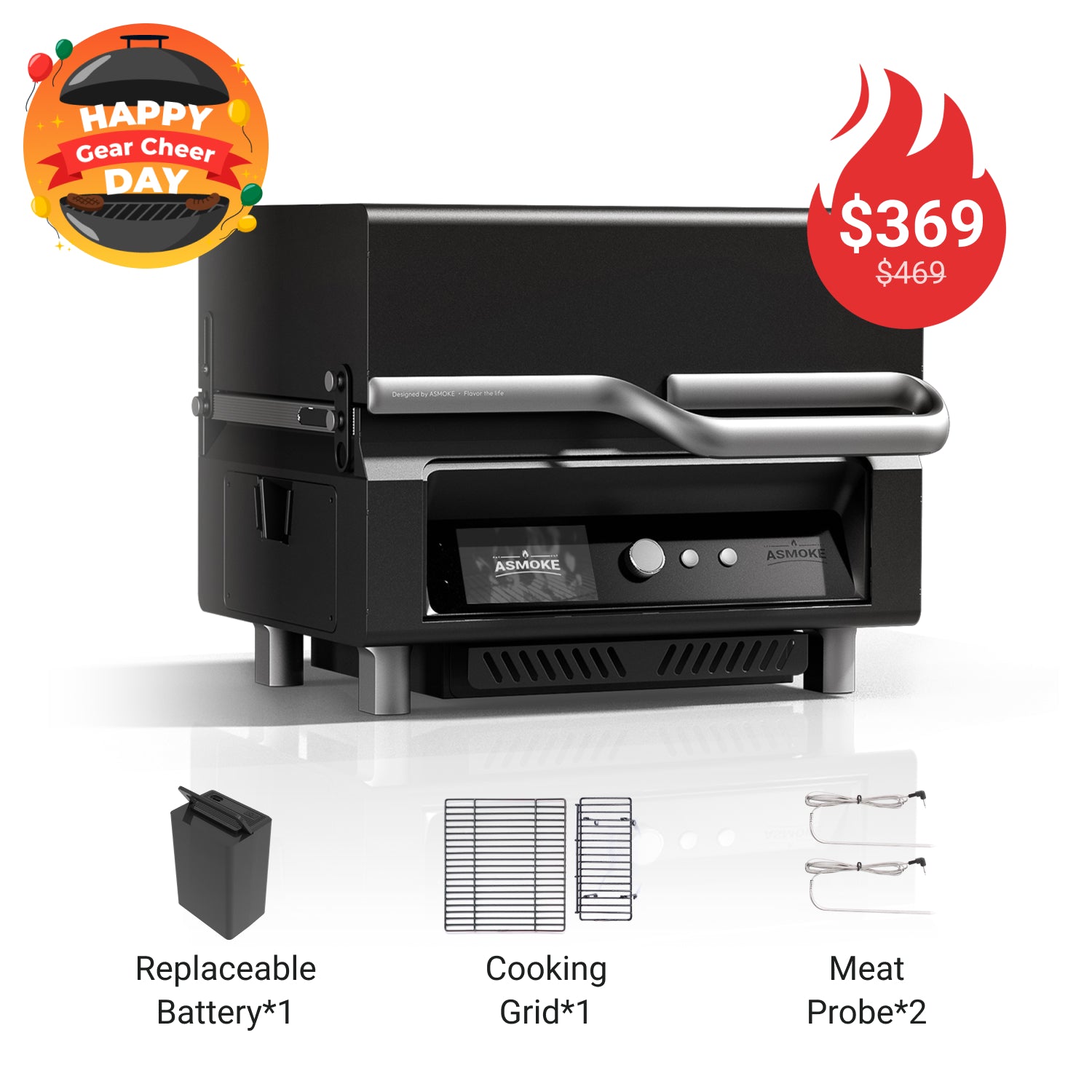 ASMOKE Essential Portable Wood Pellet Grill and Smart Smoker with Built - in Screen