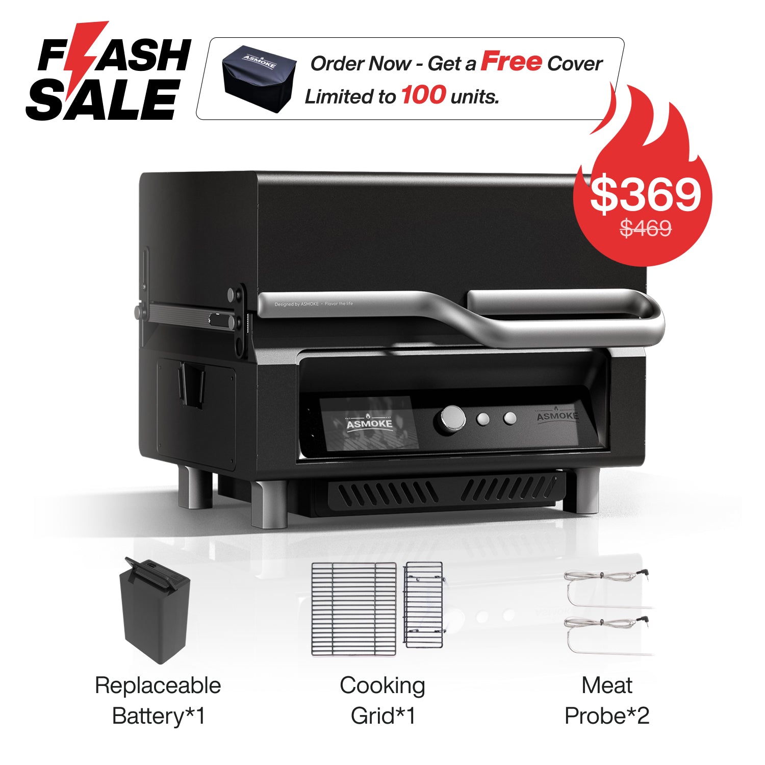 ASMOKE Essential Portable Wood Pellet Grill and Smart Smoker with Built - in Screen