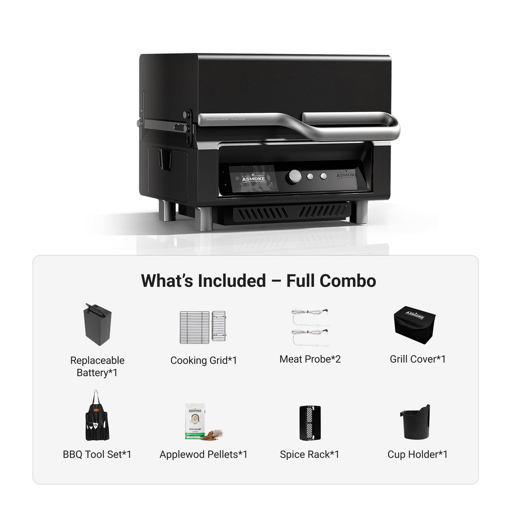 ASMOKE Essential Portable Wood Pellet Grill e Smart Smoker con schermo integrato