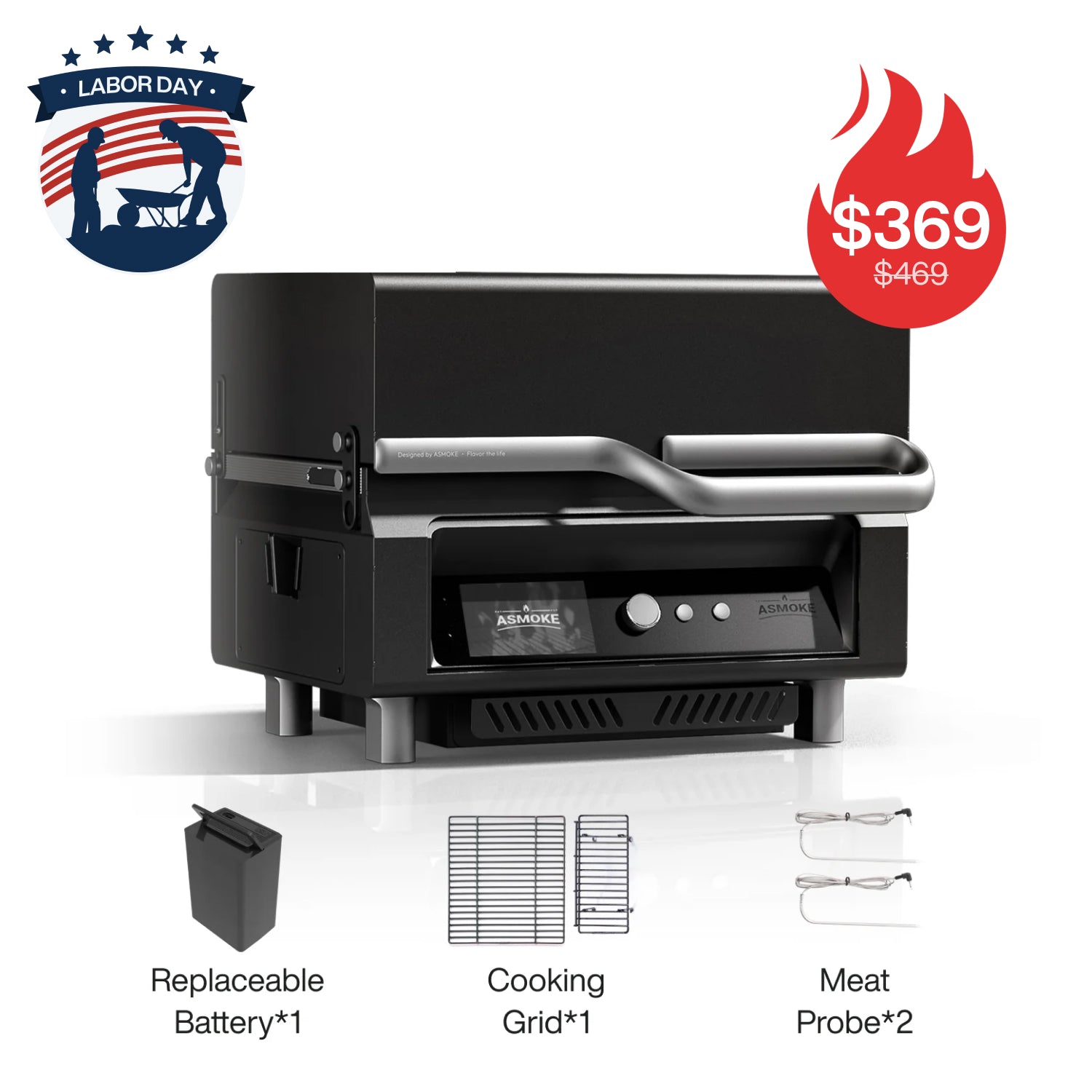 ASMOKE Essential Tragbarer Holzpelletgrill und Smart Smoker mit eingebautem Bildschirm 