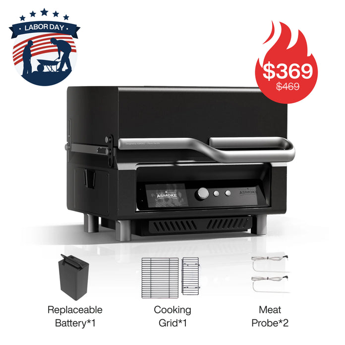 ASMOKE Essential Tragbarer Holzpelletgrill und Smart Smoker mit eingebautem Bildschirm 