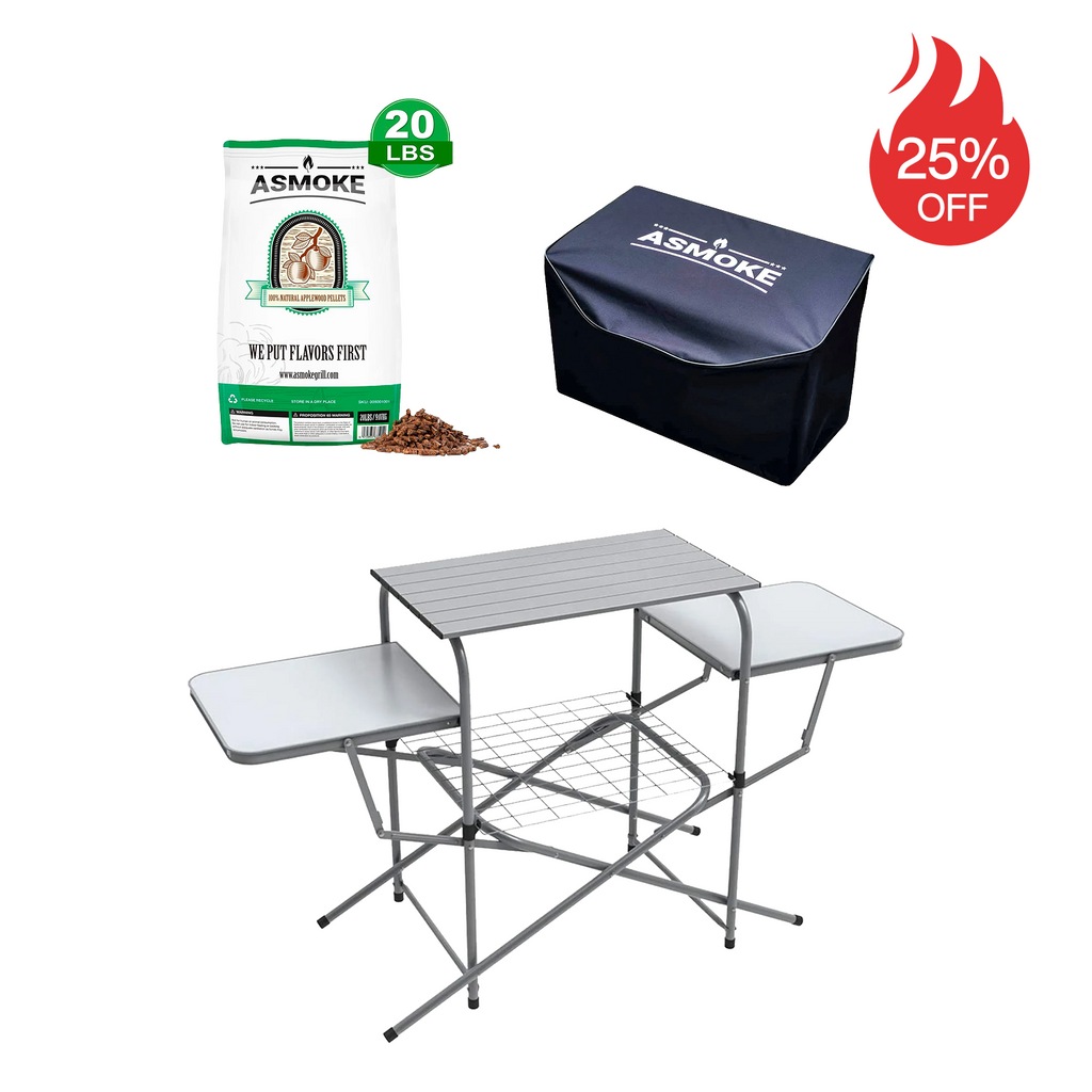 ASMOKE Foldable Portable Grill Table Grill Cover 100% Apple Wood Pellets ASMOKE