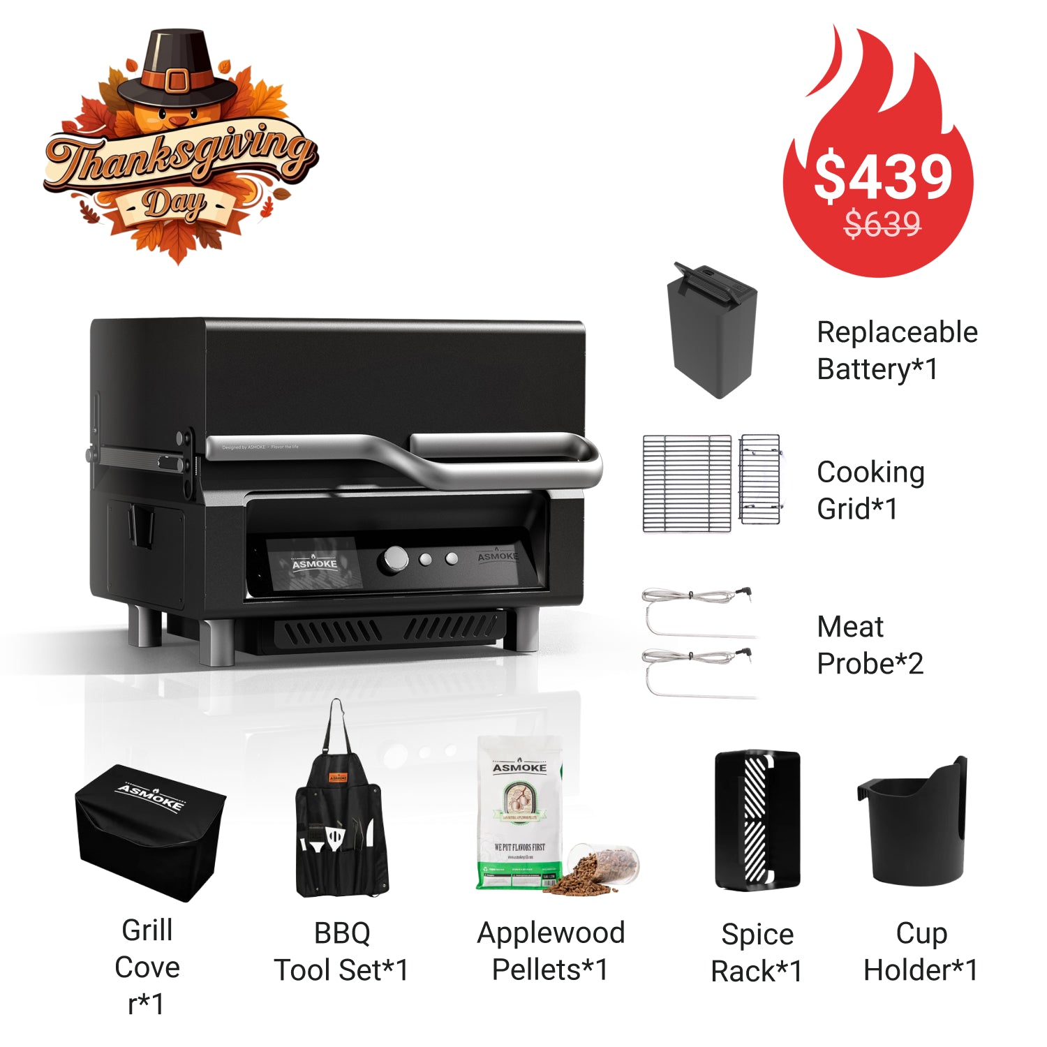 ASMOKE Essential Portable Wood Pellet Grill and Smart Smoker with Built - in Screen