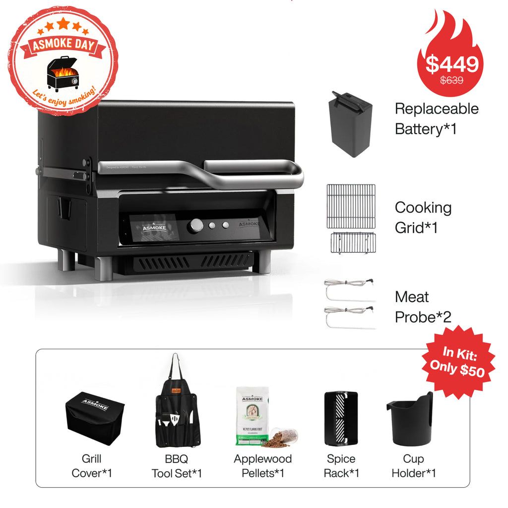 ASMOKE Essential Portable Wood Pellet Grill e Smart Smoker con schermo integrato 