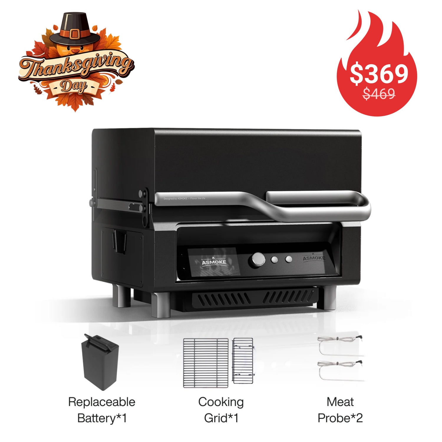 ASMOKE Essential Portable Wood Pellet Grill and Smart Smoker with Built - in Screen