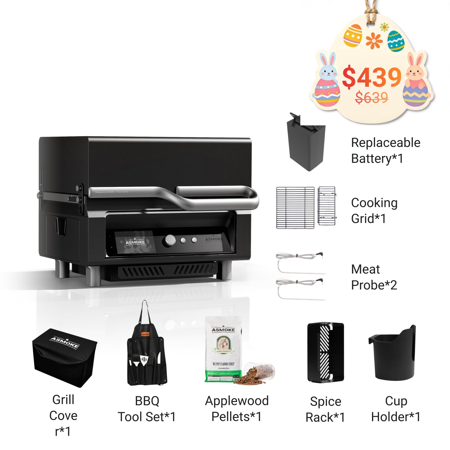 ASMOKE Essential Portable Wood Pellet Grill and Smart Smoker with Built - in Screen