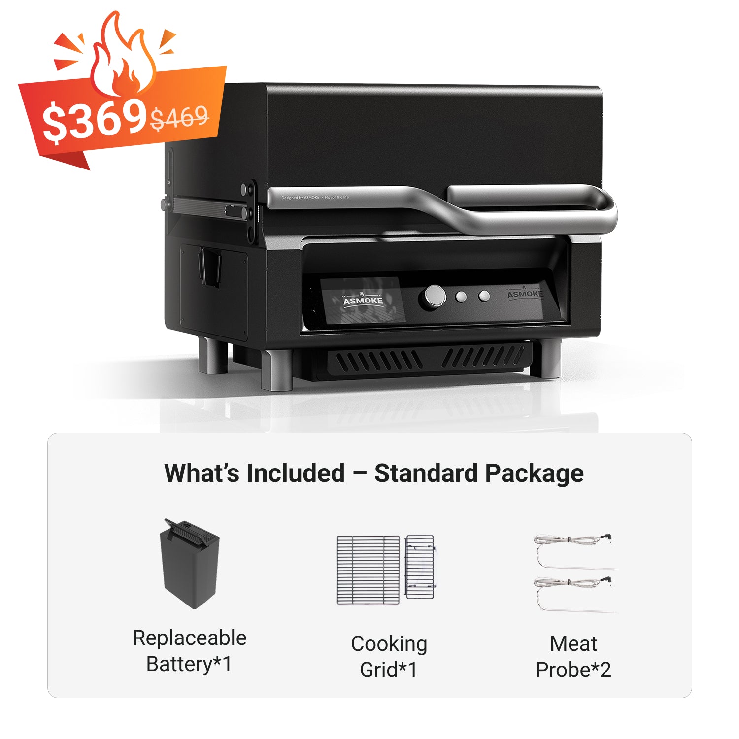 ASMOKE Essential Portable Wood Pellet Grill and Smart Smoker with Built - in Screen