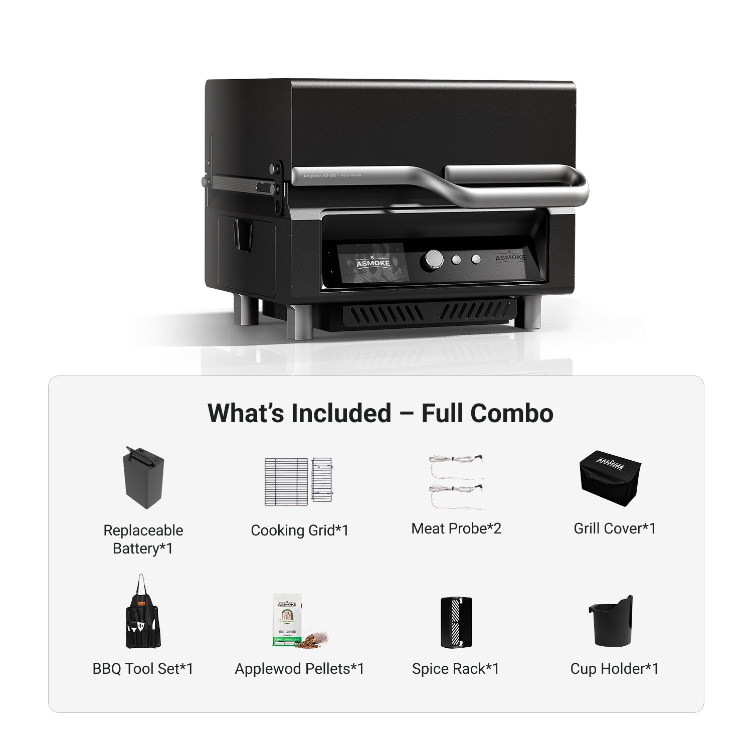 ASMOKE Essential Portable Wood Pellet Grill and Smart Smoker with Built - in Screen