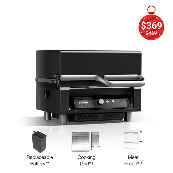 ASMOKE Essential Tragbarer Holzpelletgrill und Smart Smoker mit eingebautem Bildschirm 