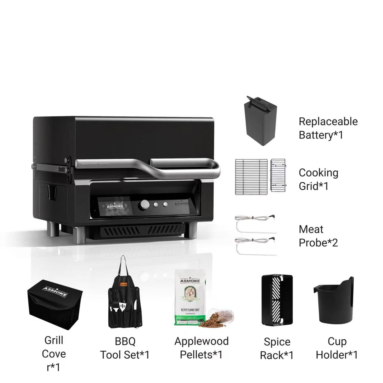 ASMOKE Essential Portable Wood Pellet Grill and Smart Smoker with Built - in Screen