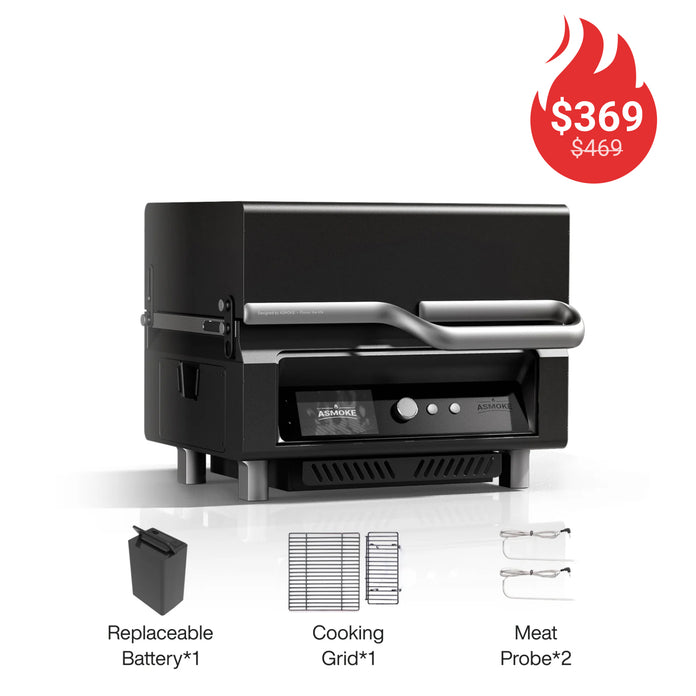 ASMOKE Essential Portable Wood Pellet Grill e Smart Smoker con schermo integrato 