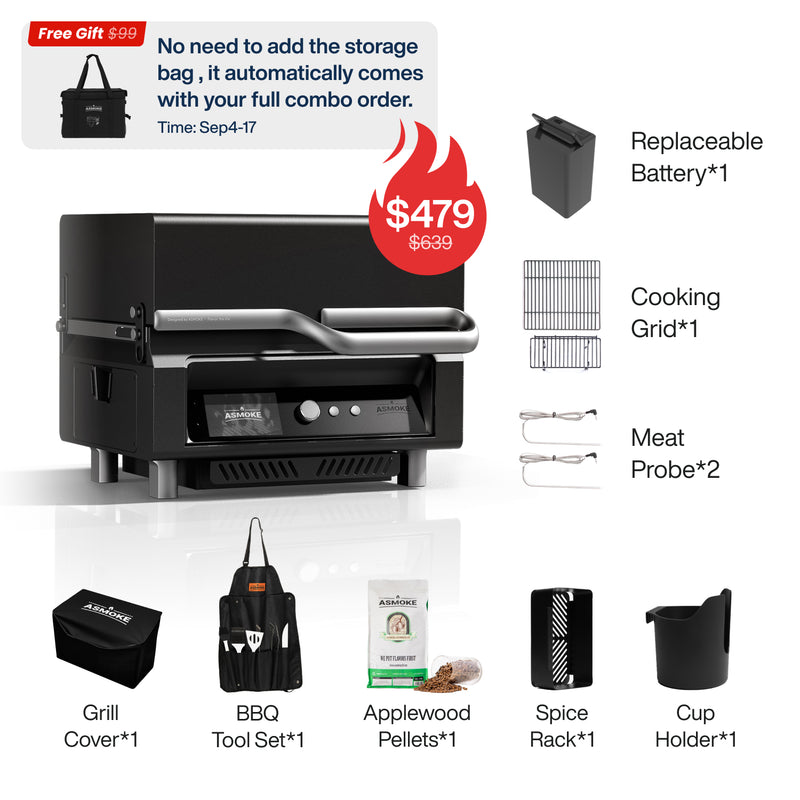 ASMOKE Essential Portable Wood Pellet Grill and Smart Smoker with Built - in Screen