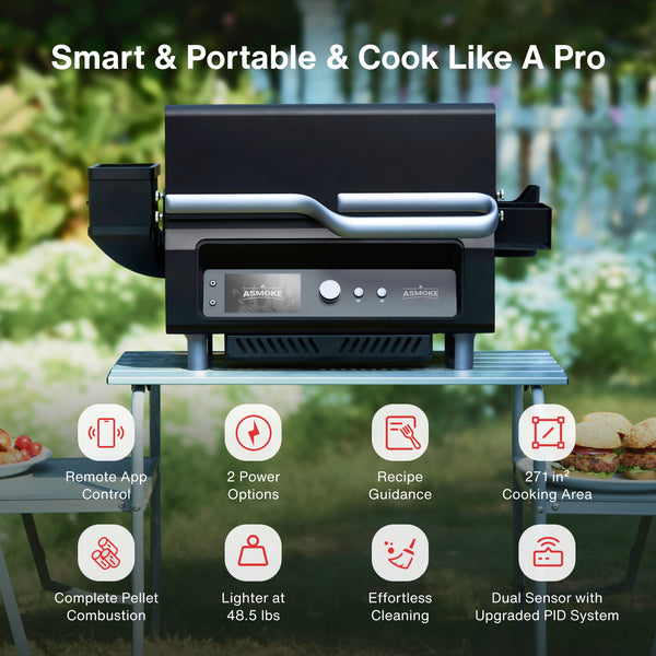 NEW - ASMOKE Essential Portable Wood Pellet Grill and Smart Smoker with Built - in Screen - ASMOKE