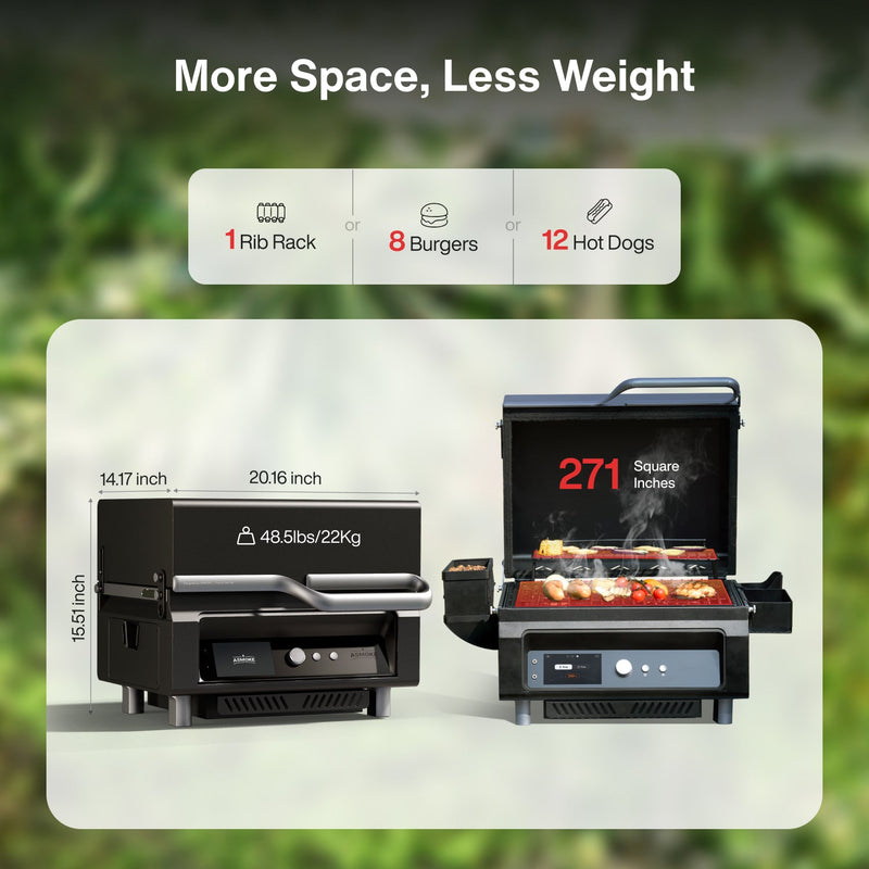 Asmoke ASMOKE Essential Portable Wood Pellet Grill and Smart Smoker with Built ...