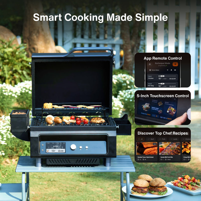 Portable Wood Pellet Grill and Smart Smoker with Built - in Screen - ASMOKE