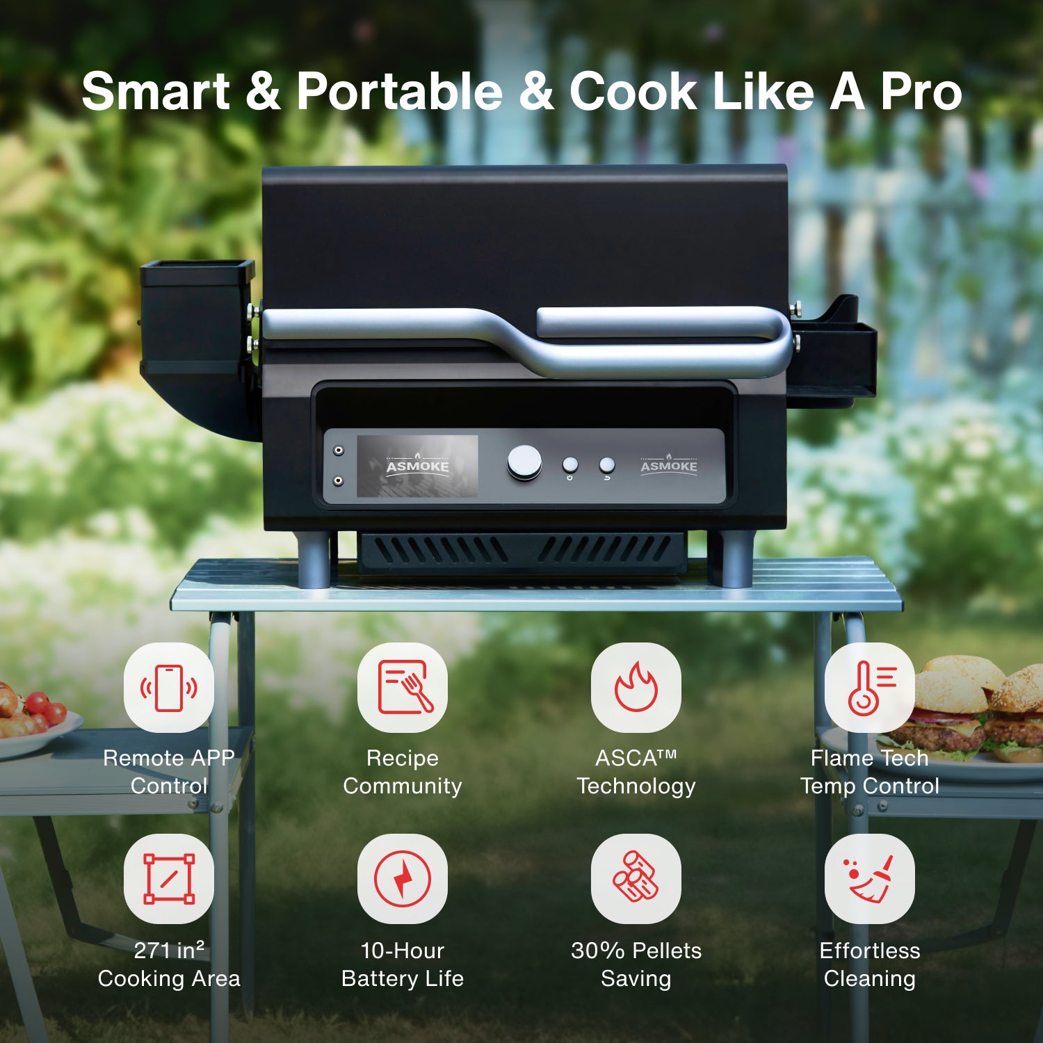 Asmoke ASMOKE Essential Portable Wood Pellet Grill and Smart Smoker with Built ...