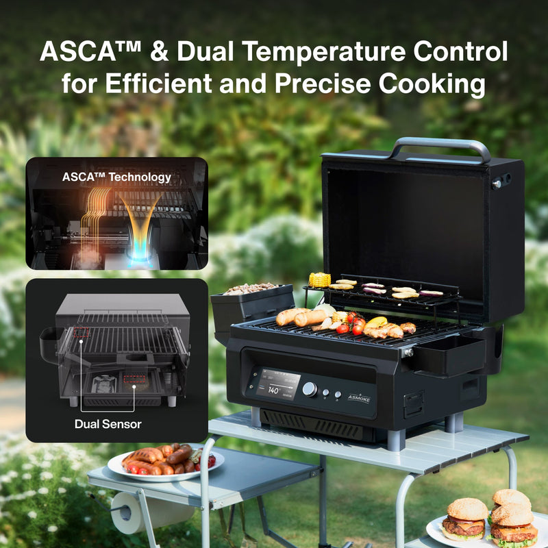 Asmoke ASMOKE Essential Portable Wood Pellet Grill and Smart Smoker with Built ...