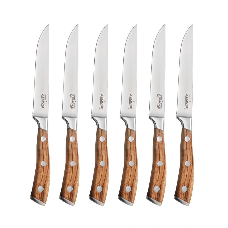 ASMOKE Steak Knife Set of 6 (Pakkawood Handle) - ASMOKE