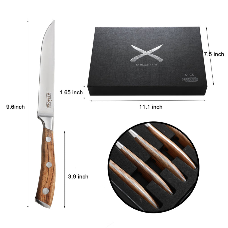 ASMOKE Steak Knife Set of 6 (Pakkawood Handle) - ASMOKE